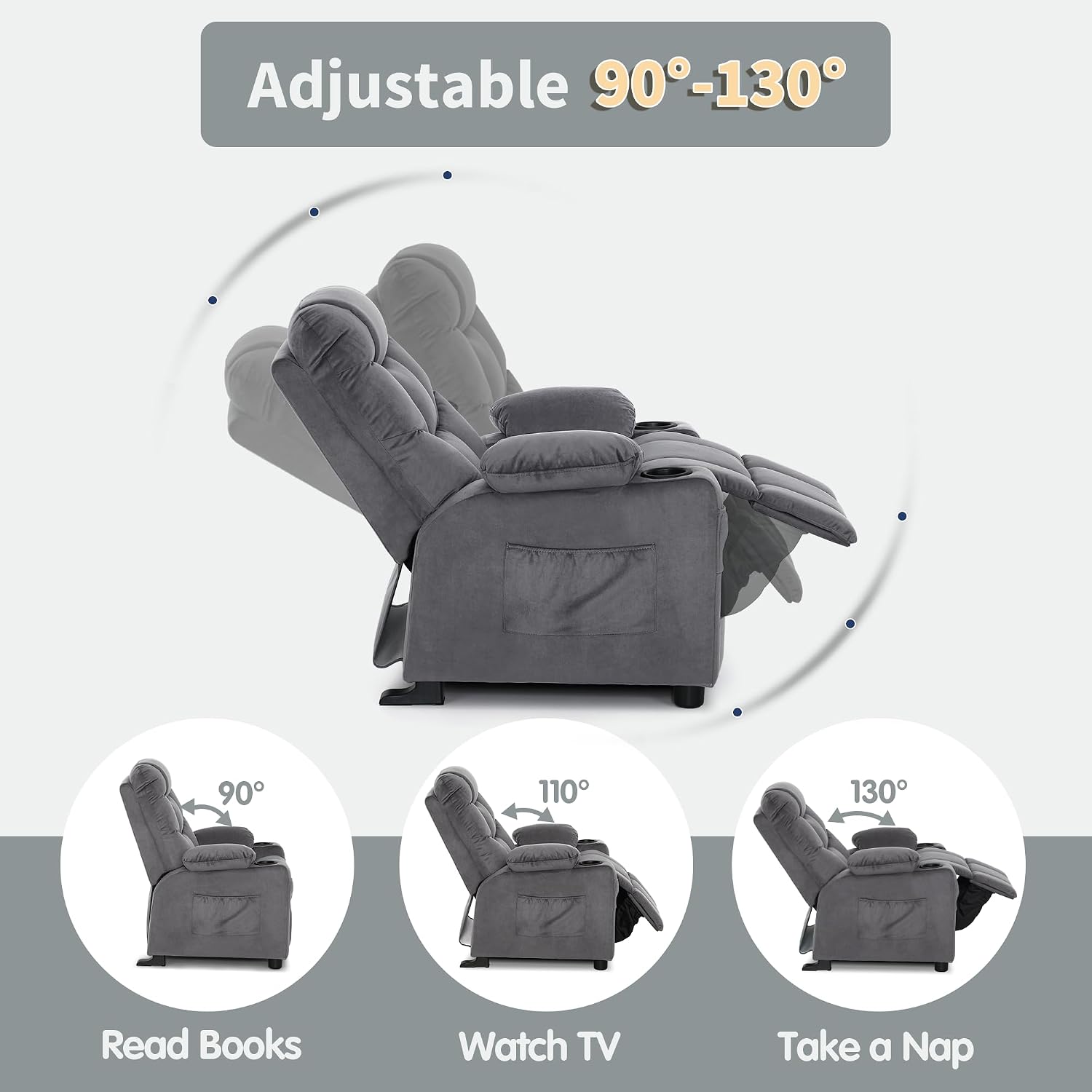 MCombo Big Kids Recliner for Ages 3+, Toddlers Recliner 7355 Velvet, Blue