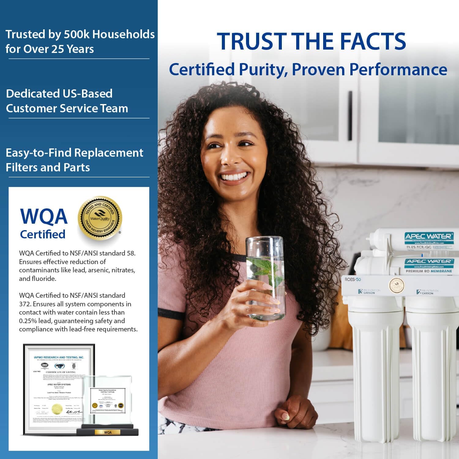 APEC Water ROES-50, 5-Stage Under Sink Reverse Osmosis System, 50 GPD | NSF Certified 372 & 58, Reduces 99% of Impurities, DIY Installation