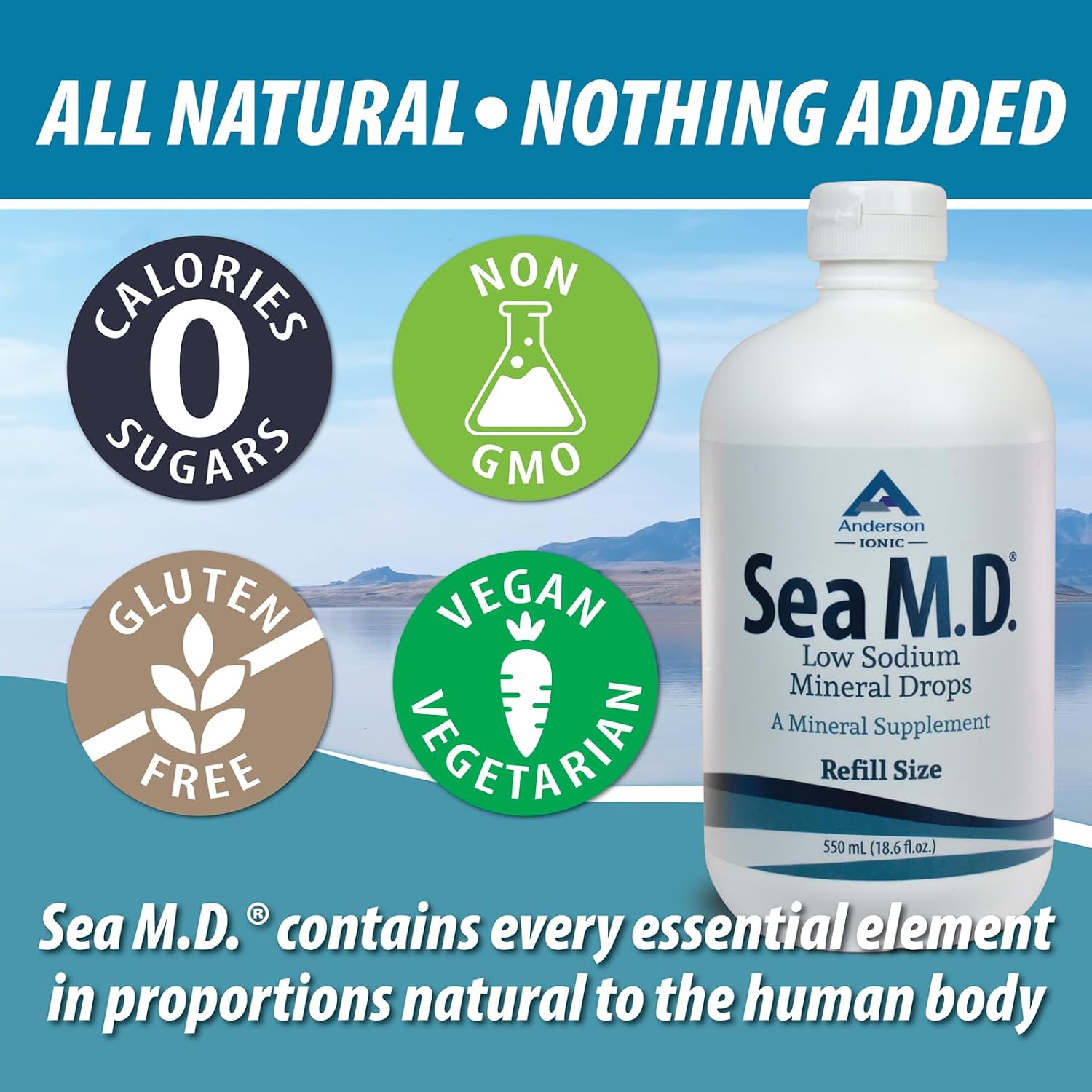 Anderson Sea M.D. Concentrated Trace Mineral Drops, 79 Trace Minerals with Magnesium, Sodium and Chloride Electrolytes - Supports Hydration, Energy, Muscles and Bone Health - 4 Fl Oz, 60 Servings