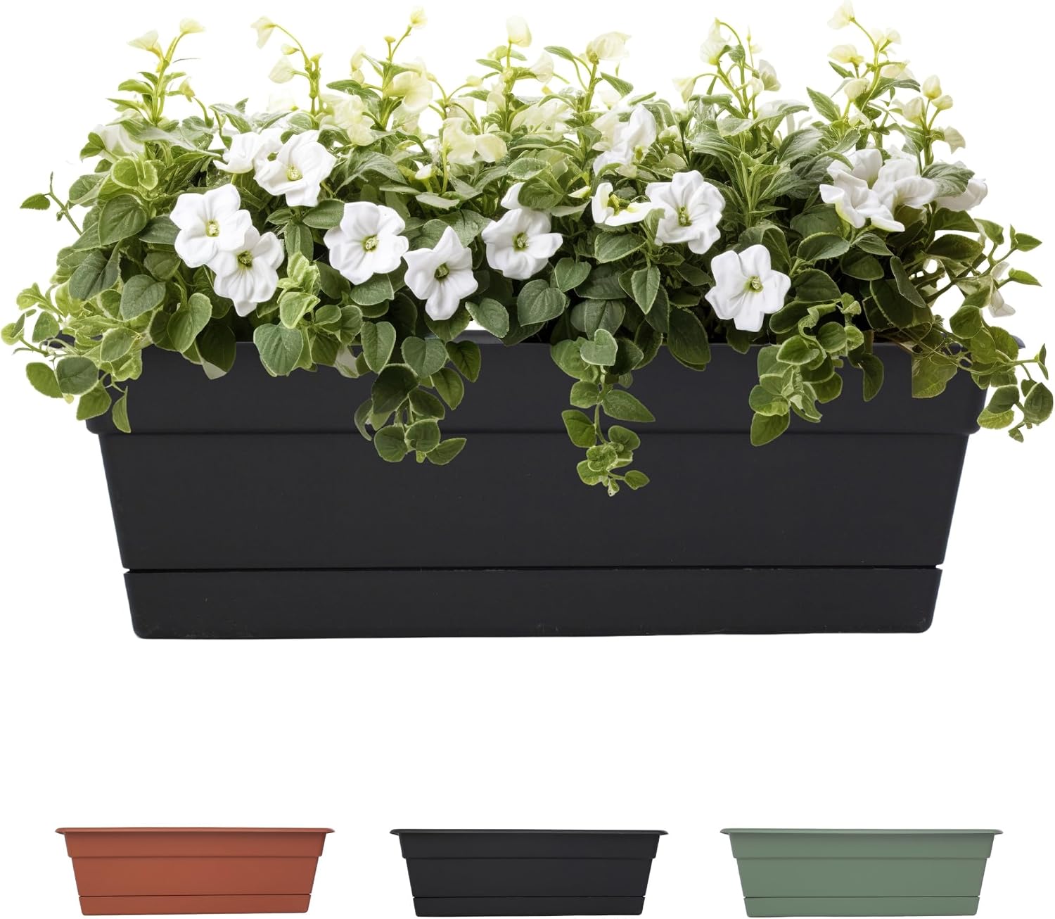 Bloem Dura Cotta Window Box Planter: 24" - Terra Cotta - with Tray, Weatherproof Resin Box, Removable Tray for Indoor & Outdoor Use, Gardening, 3 Gallon Capacity