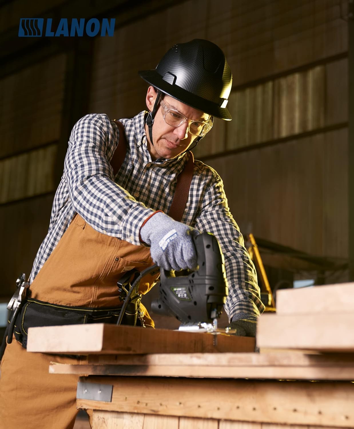 LANON Full Brim FRP Hard Hat, Class C, Premium Charcoal Gray Design