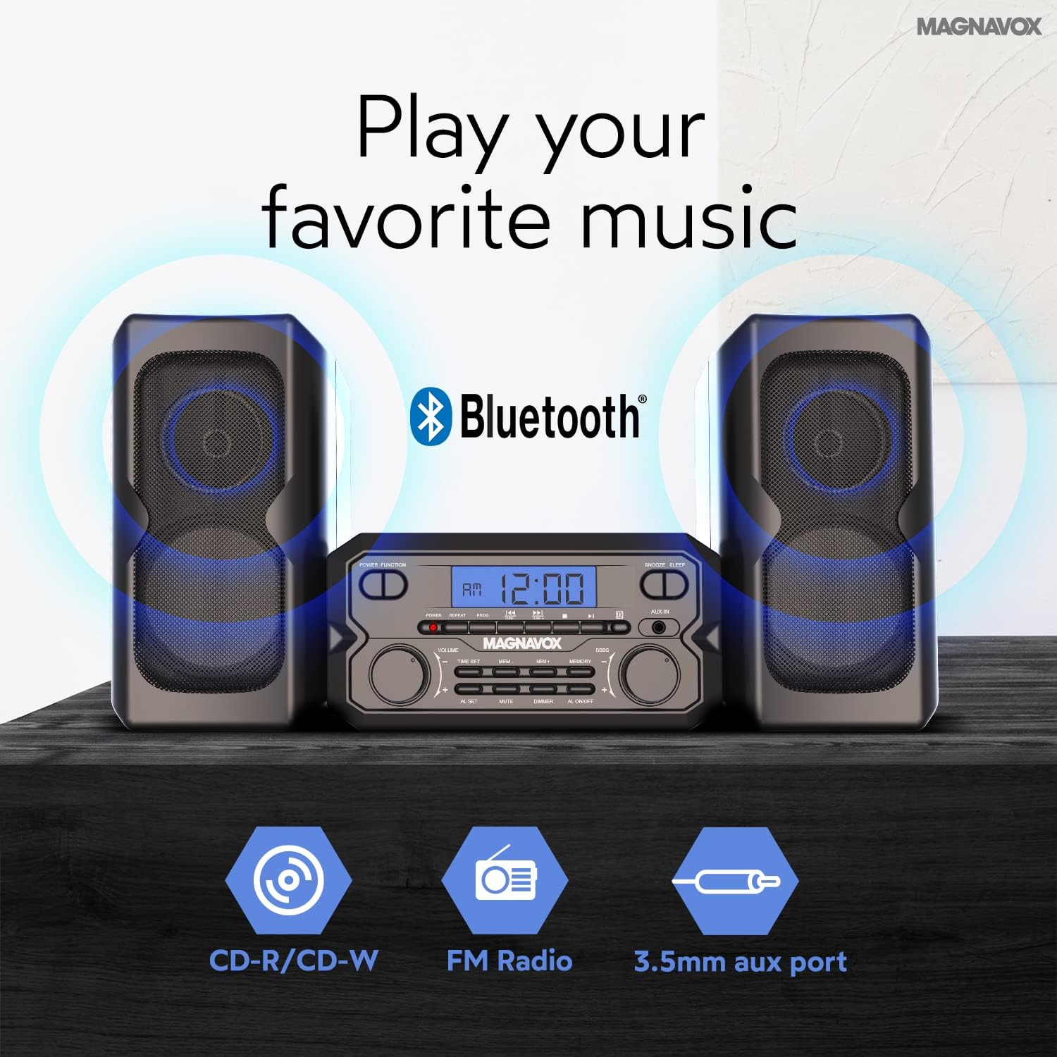 Magnavox MM435M-BK 3-Piece Compact CD Shelf System with Digital FM Stereo Radio, Bluetooth Wireless Technology