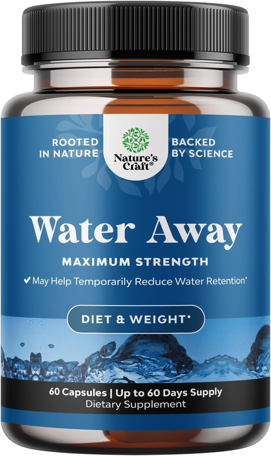 Water Away Herbal Diuretic Pills High Strength - Fluid Retention Supplement with Dandelion Leaf Extract & Green Tea for Bloating Relief for Women &