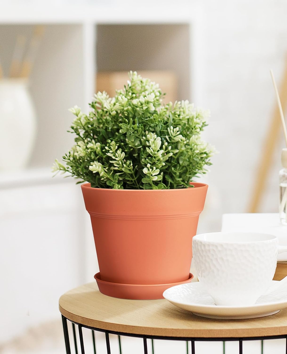 homenote 7.5 Inch Plastic Flower Pots with Drainage Holes and Trays (8 Pcs)