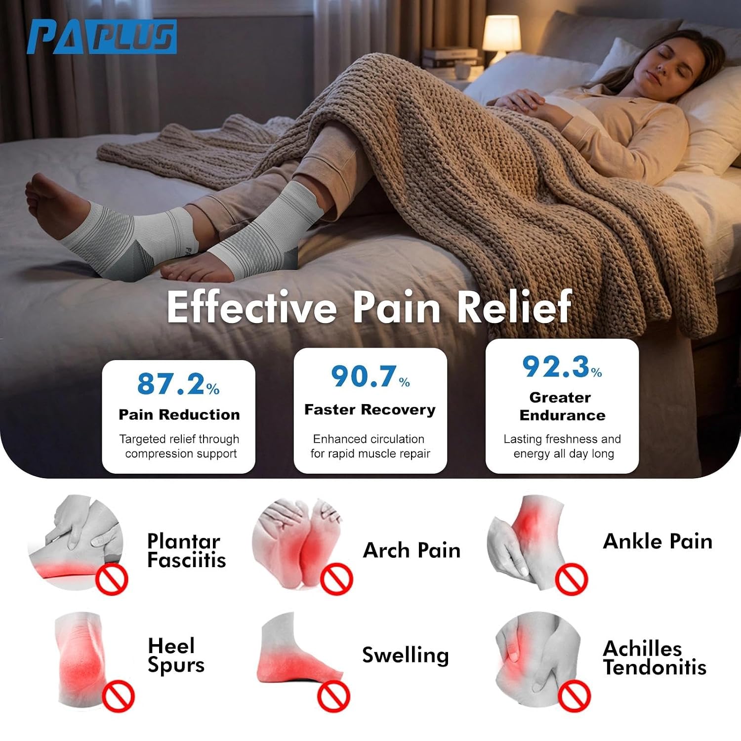 PAPLUS 6 Pairs Plantar Fasciitis Socks, Compression Socks with Arch Support