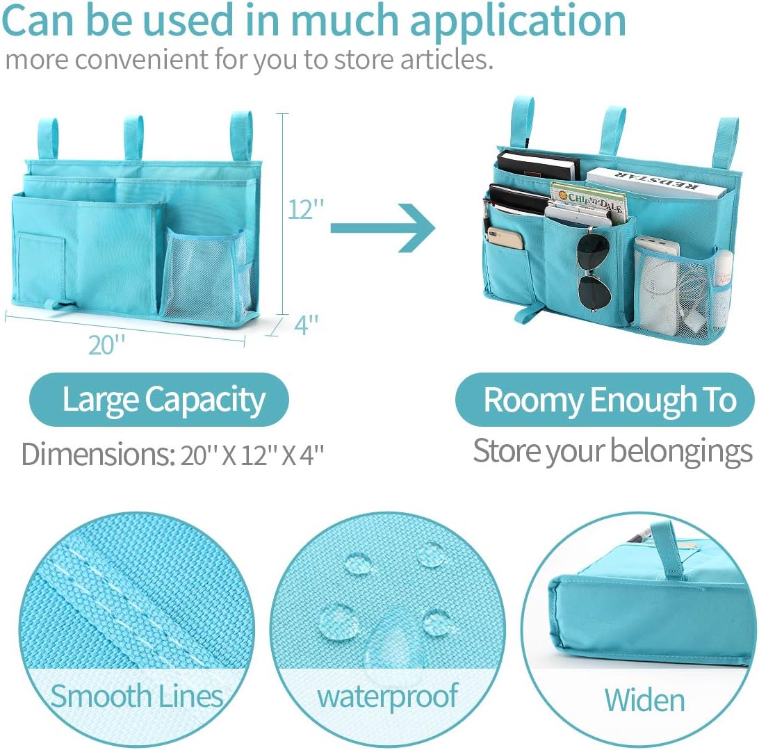 Bseash Bunk Bed Organizer, Bedside Caddy Hanging Bed Organizer Storage Bag 8 Pockets, for College Dorm Rooms Bed, Hospital Bed, Baby Bed Rails