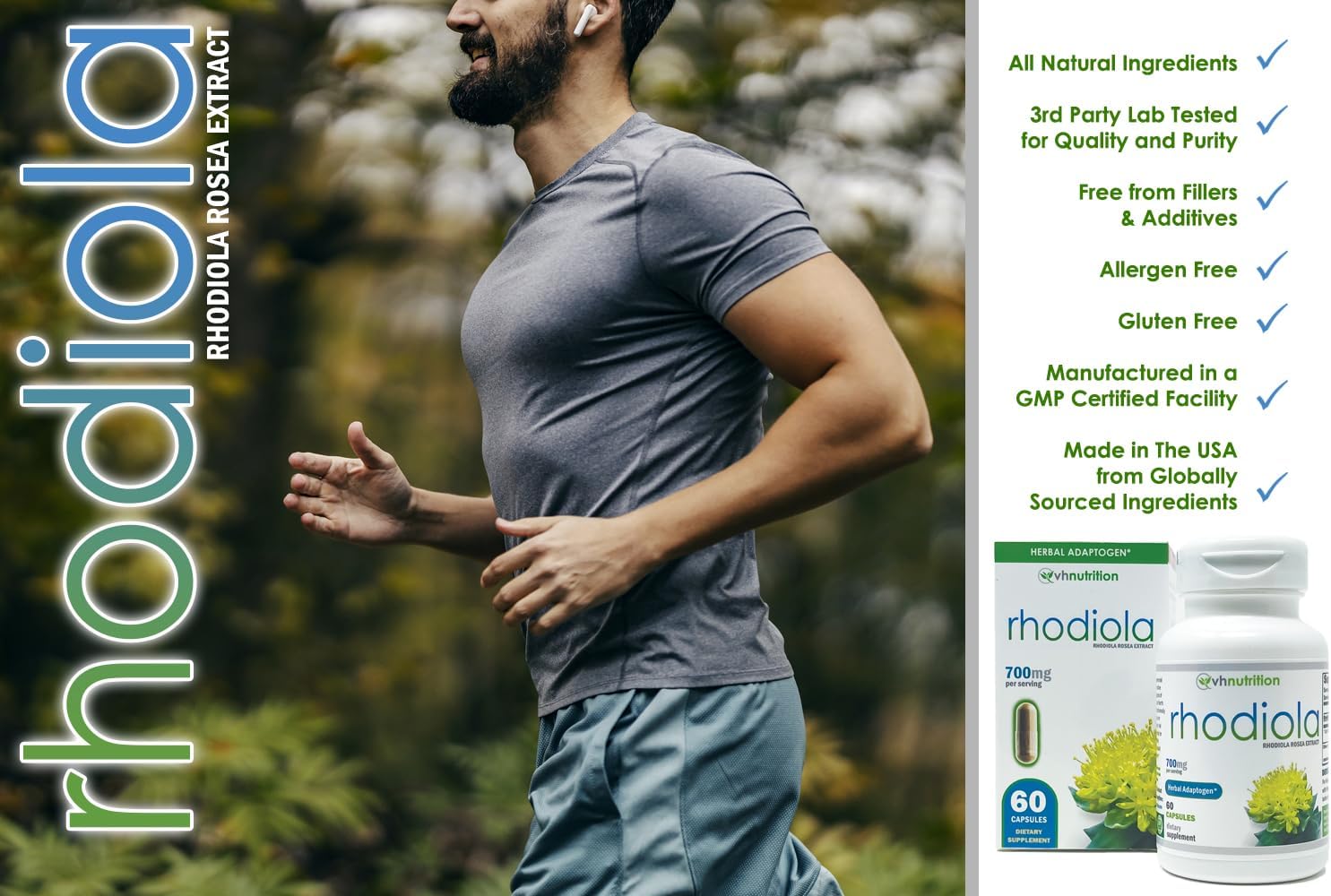 RHODIOLA | Rhodiola Rosea Supplement | 3% Salidrosides Standardized Extract | 60 Easy-to-Swallow Capsules