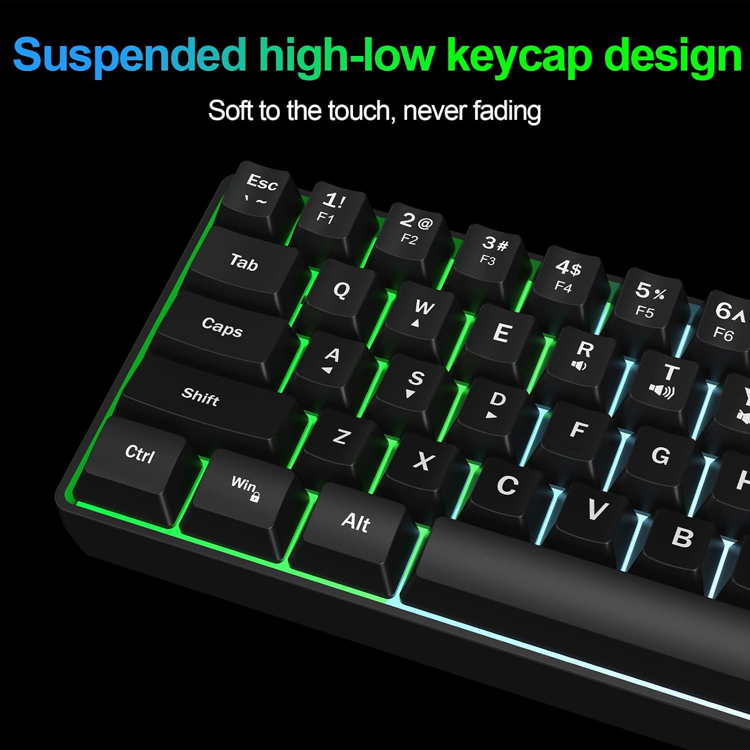 Wired RGB Gaming Membrance Keyboard. 60 Percent Mini Creamy LED Computer Keyboard .Small Ergonomic Clicky Teclado with ABS Backlit Unreplaceable