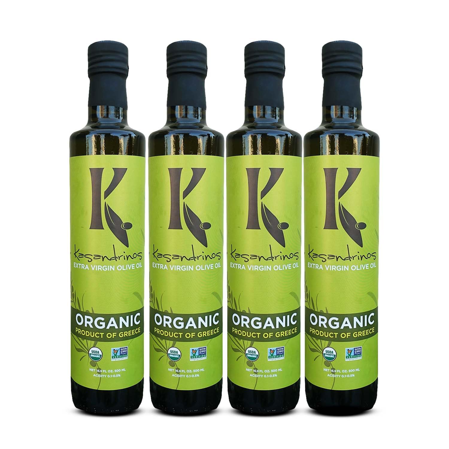Kasandrinos Organic Olive Oil Extra Virgin, Polyphenol Rich Greek Olive Oil, 100% Organic First Cold Pressed, Mild + Delicate Flavor, Verified by Non GMO, 500 ml / 16.9 oz