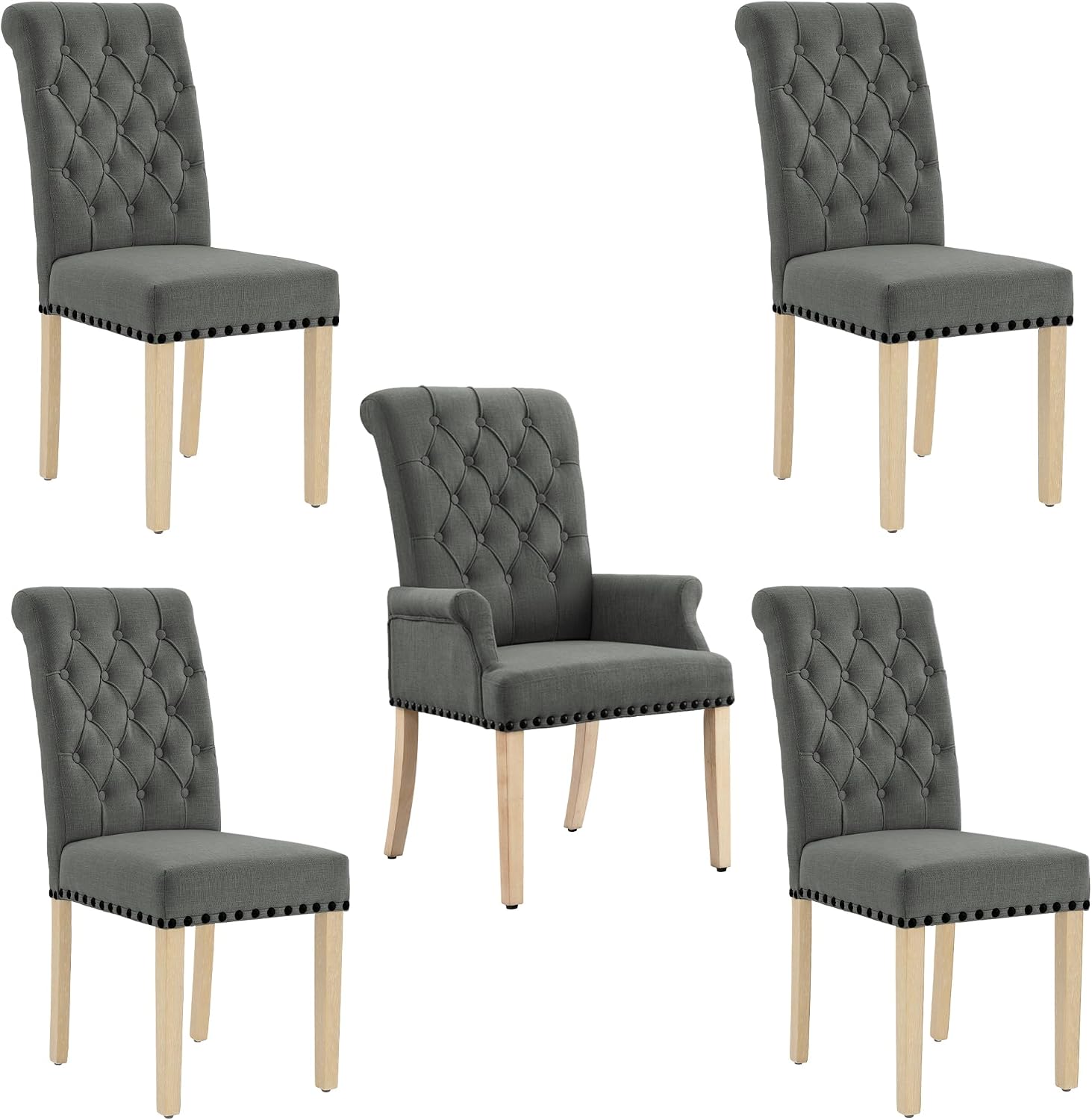 adochr Dining Chairs with Arms,Linen High Back Dining Room Chairs, Beige