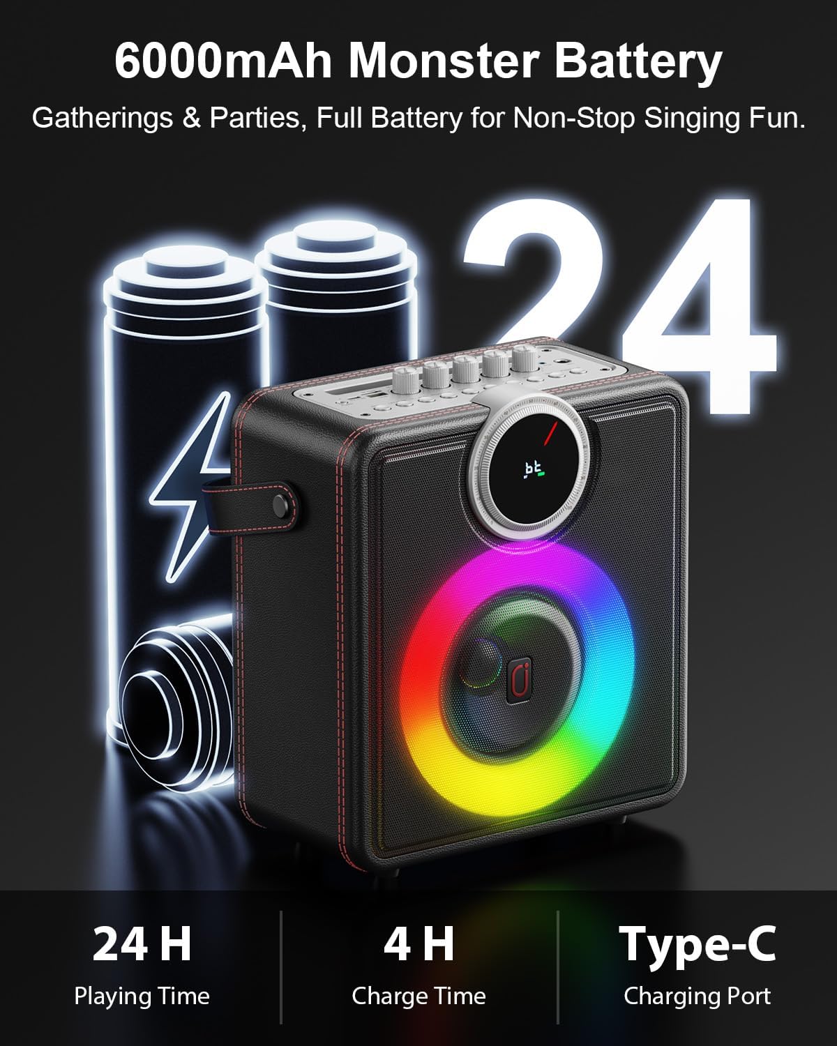 JYX Karaoke Machine with 2 Wireless Microphones, Bluetooth Party Speaker | Powerful Bass & Clear Vocals for Karaoke, 24H Portable Entertainment