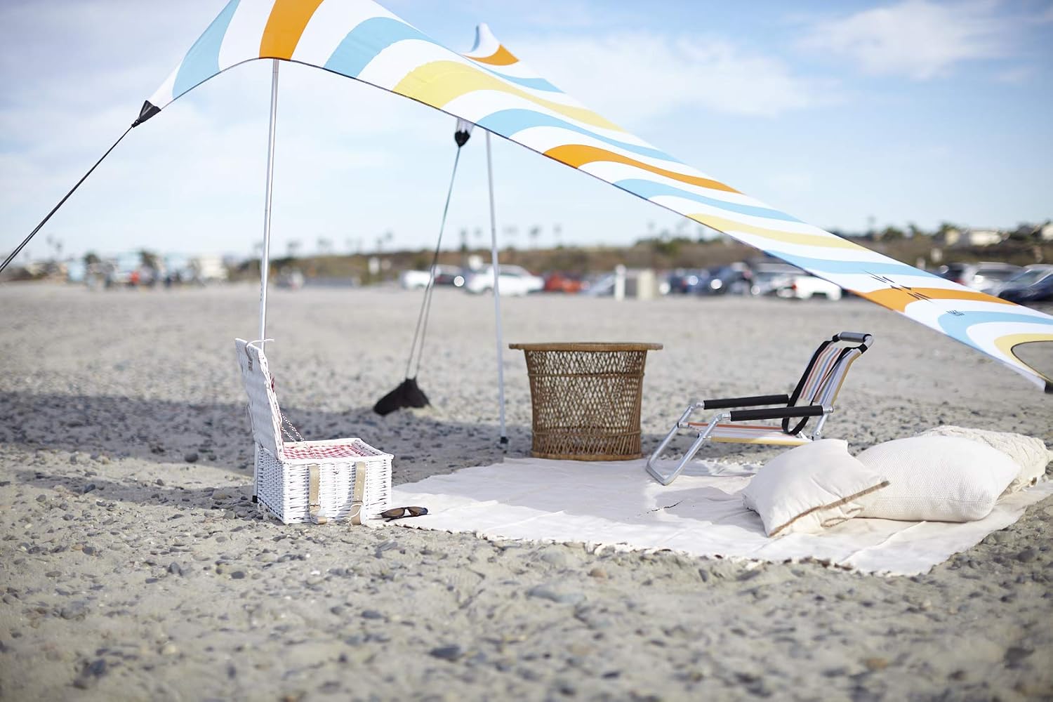 Neso Portable Beach Tent Sun Shelter with Sand Anchor - Lightweight Beach Shade Canopy - Easy Setup for Family Outings - Patented Reinforced Corners - UPF 50+ Sun Protection - 7 x 7ft - White