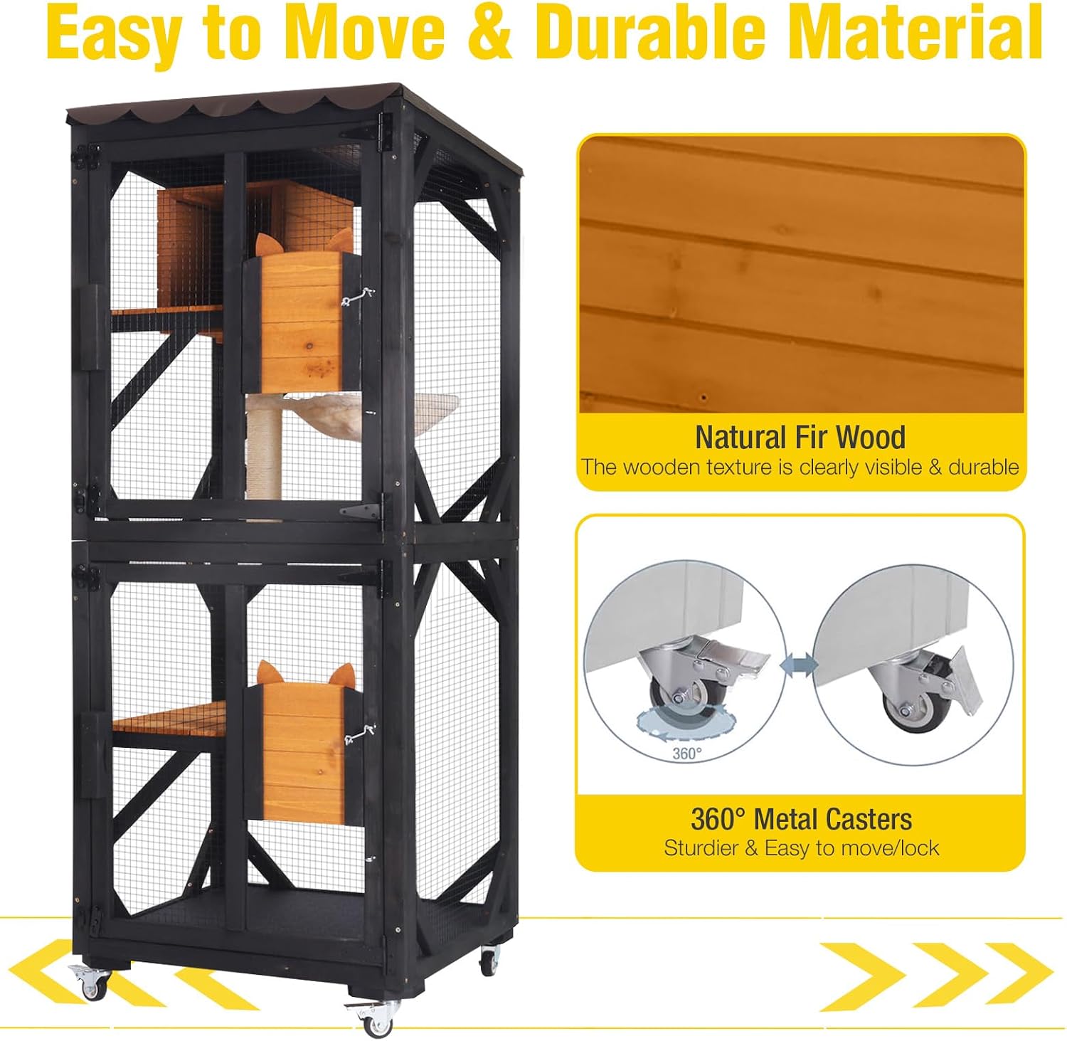 Aivituvin Cat House Outdoor Cat Catio Wooden Large Enclosure with Run on Wheels 70.9" Upgraded Version Catio with Reinforcement Strip