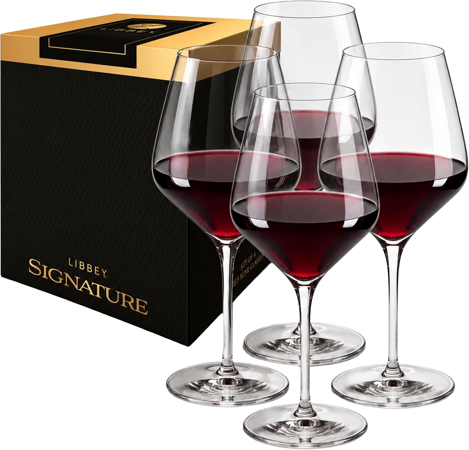 Libbey Signature Red Wine Glasses Set of 4, Seamless 24 Oz Wine Glasses for Cabernet, Merlot, and More, Stemmed Wine Glasses for All Occasions