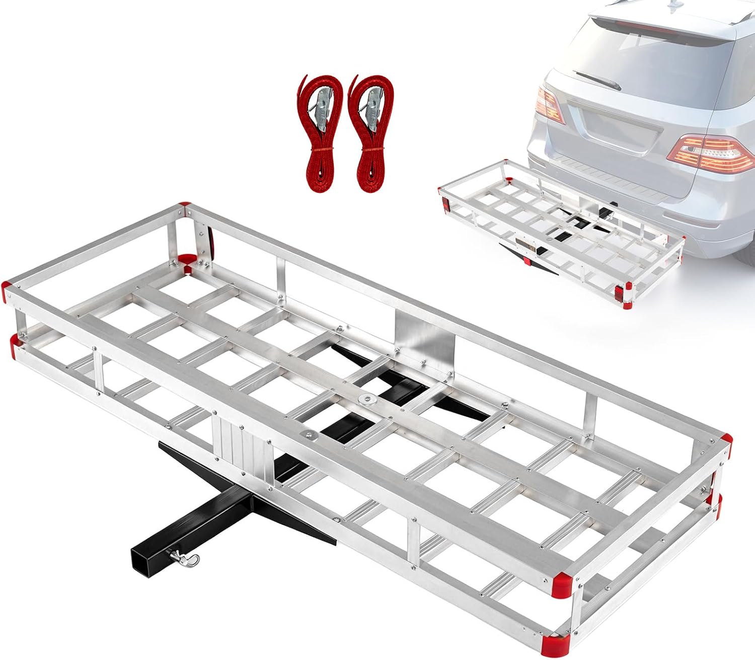 Goplus Hitch Cargo Carrier, Aluminum Hitch Mount Cargo Basket with 500LBS Capacity, Fits 2” Receiver