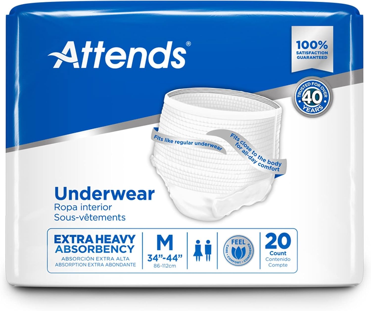 Attends Adult Absorbent Underwear, Medium, AP0720, Maximum, 80 ct | Disposable Pull-On Diapers with Tear-Away Sides and Breathable Waistband