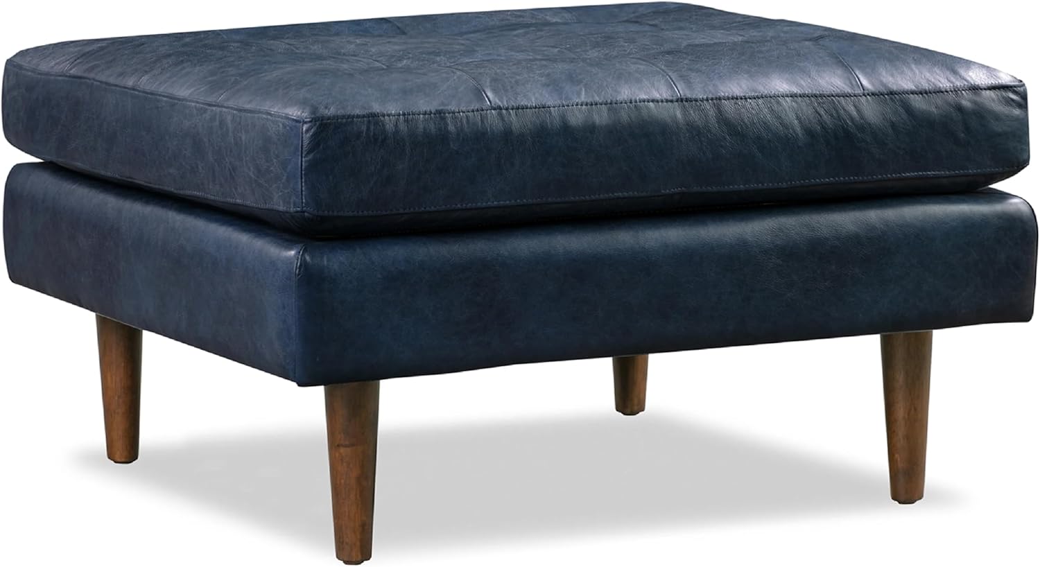 Poly & BARK 55" Tufted Leather Bed Bench for Bedroom End of Bed - Living Room Entry Way Bench - Pure Italian Leather Upholstery with a Solid Wood Frame - Ottoman Bench with Wooden Legs - Cognac Tan
