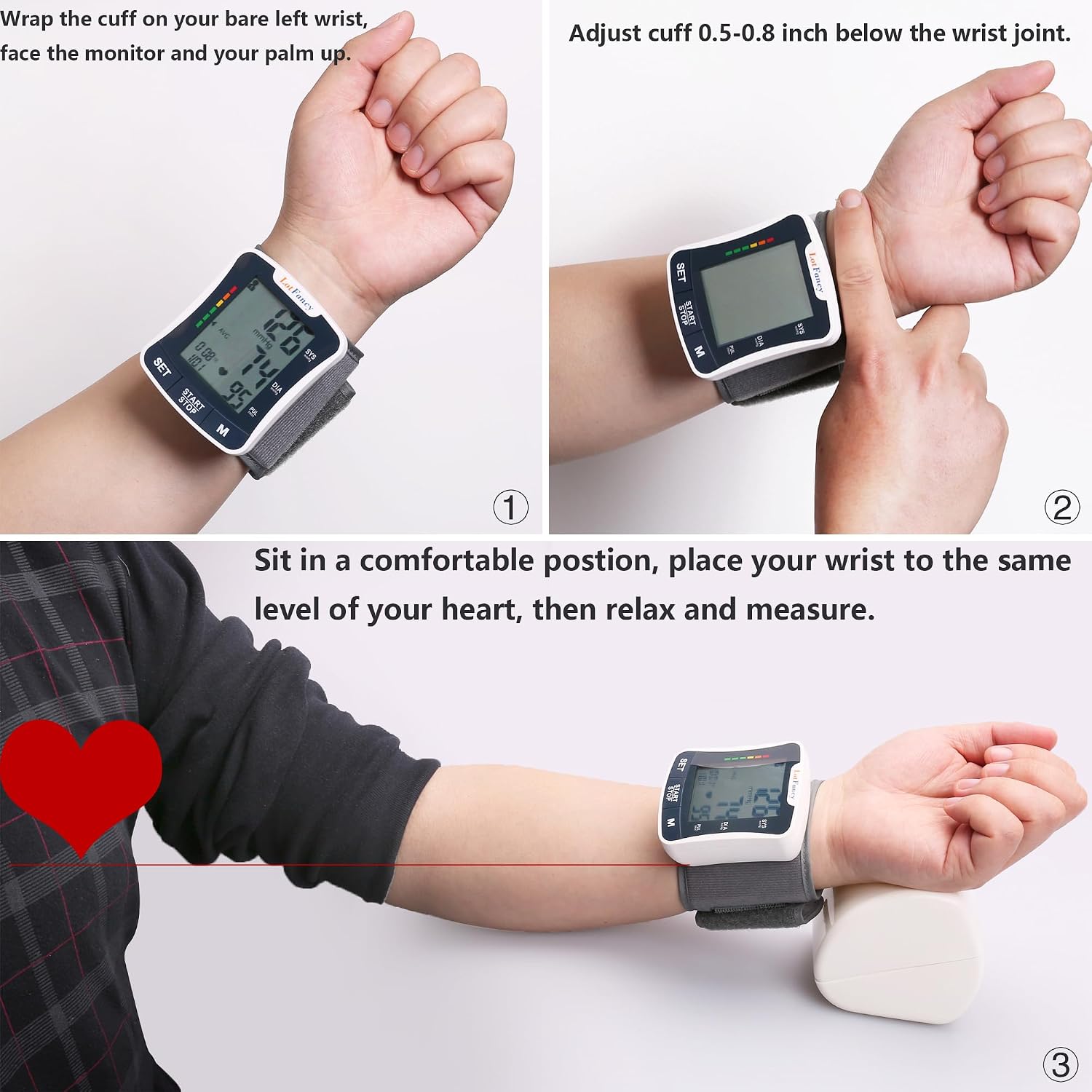 LotFancy Wrist Blood Pressure Monitor for Home Use with Voice Broadcast, Blood Pressure Machine Adjustable Wrist Cuff 5.3"-8.5"