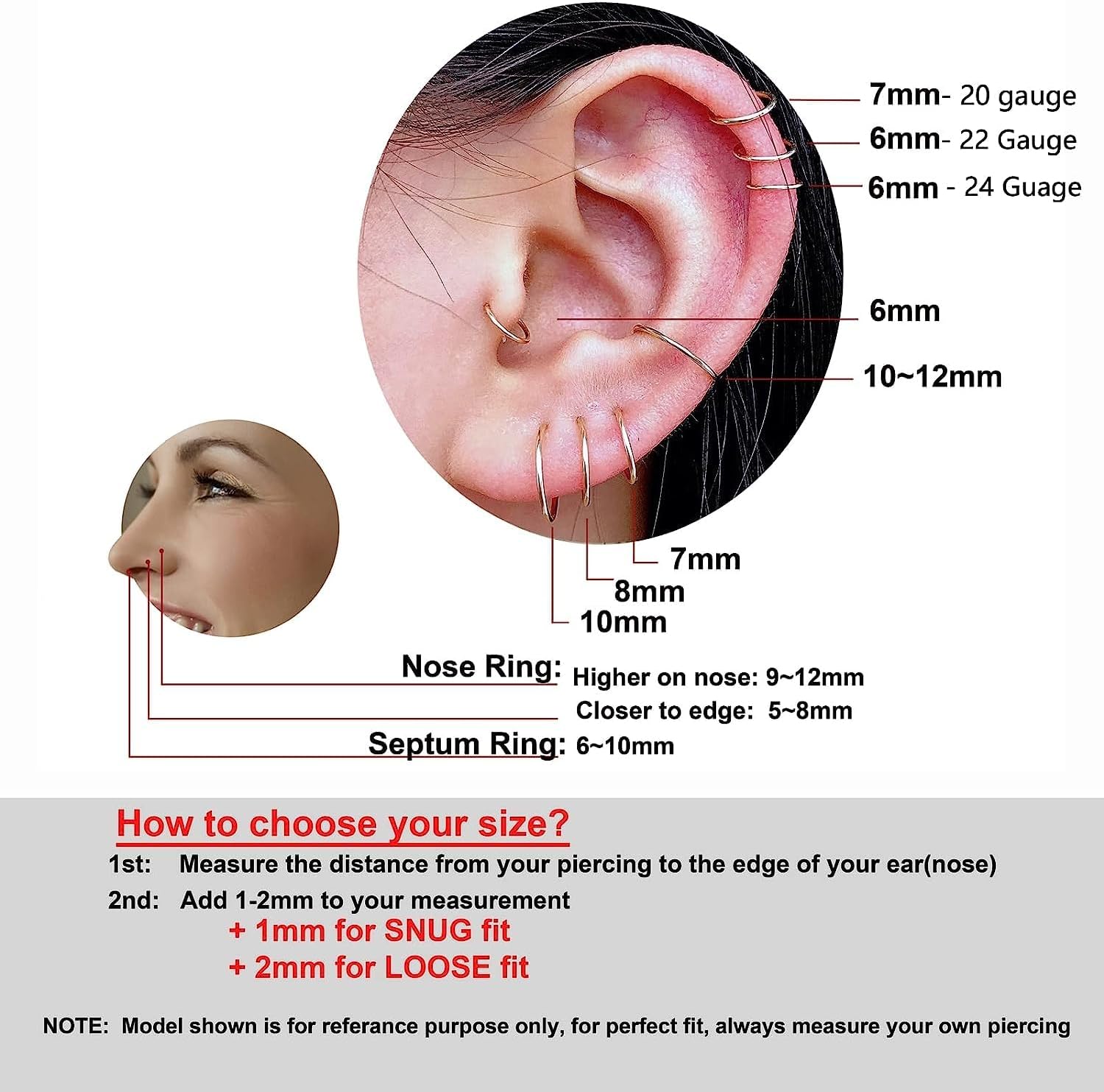 Small Gold or Sterling Silver Huggie Hoop Earrings for Women Cartilage Nose Helix Tragus