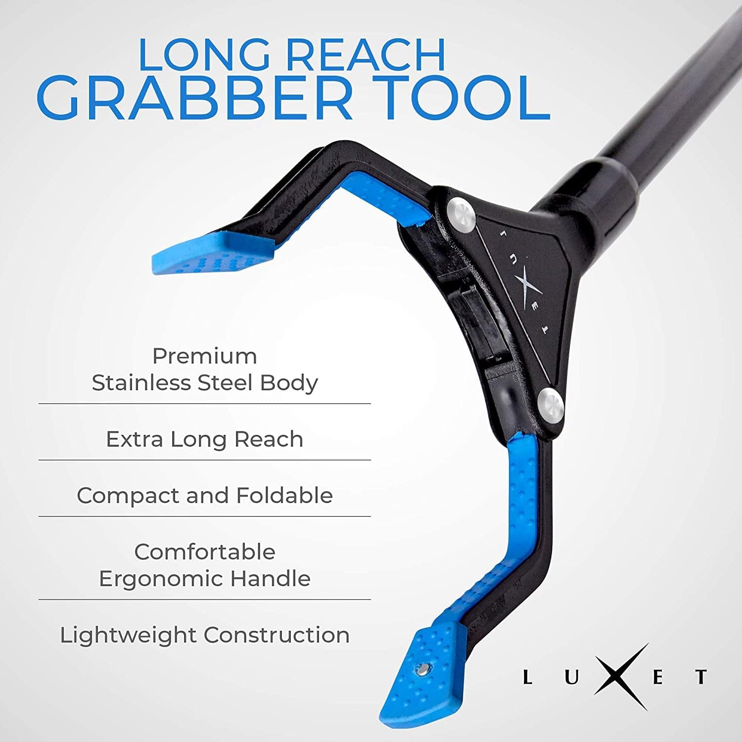 Grabber Reacher Tool - Latest Version Luxet 19 Inch Long Steel Foldable Pick Up Stick - Strong Grip Magnetic Tip - Heavy Duty Trash Picker Claw Reacher Grabber Tool for Elderly Wheelchair Mobility Aid