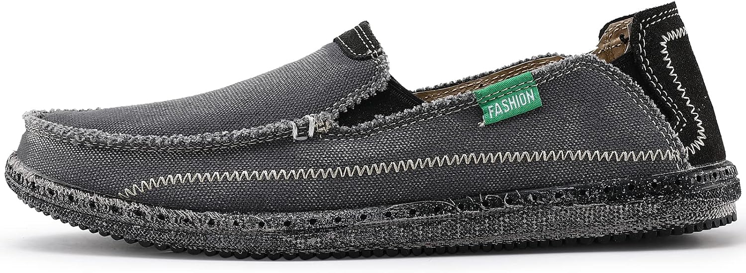 VILOCY Mens Slip on Deck Shoes Casual Canvas Loafers Beach Boat Shoes Zero Drop Vintage Flat