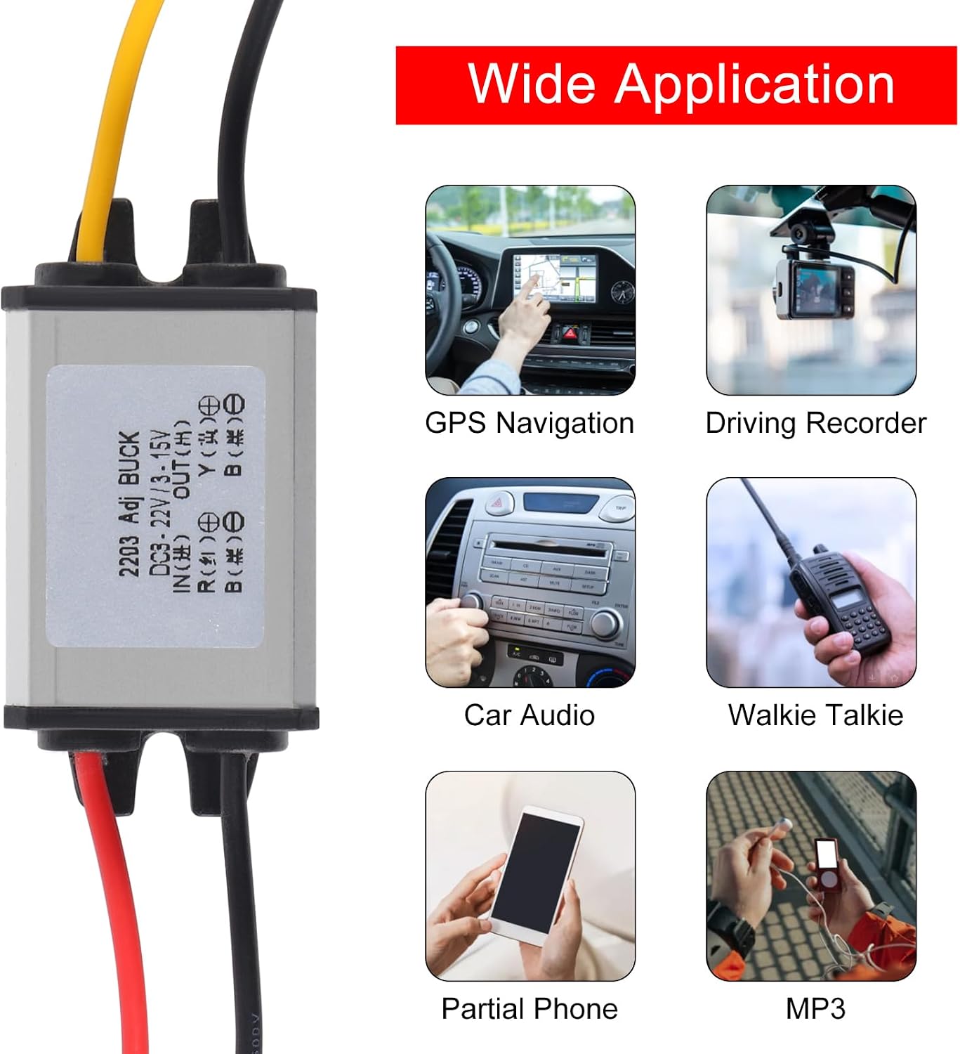 2PCS DC Buck Converter Voltage Regulator DC 8-22V to 3-15V 5V 12V 3A Step-Down Module Waterproof Car Power Converter Compatible with Led Light Car