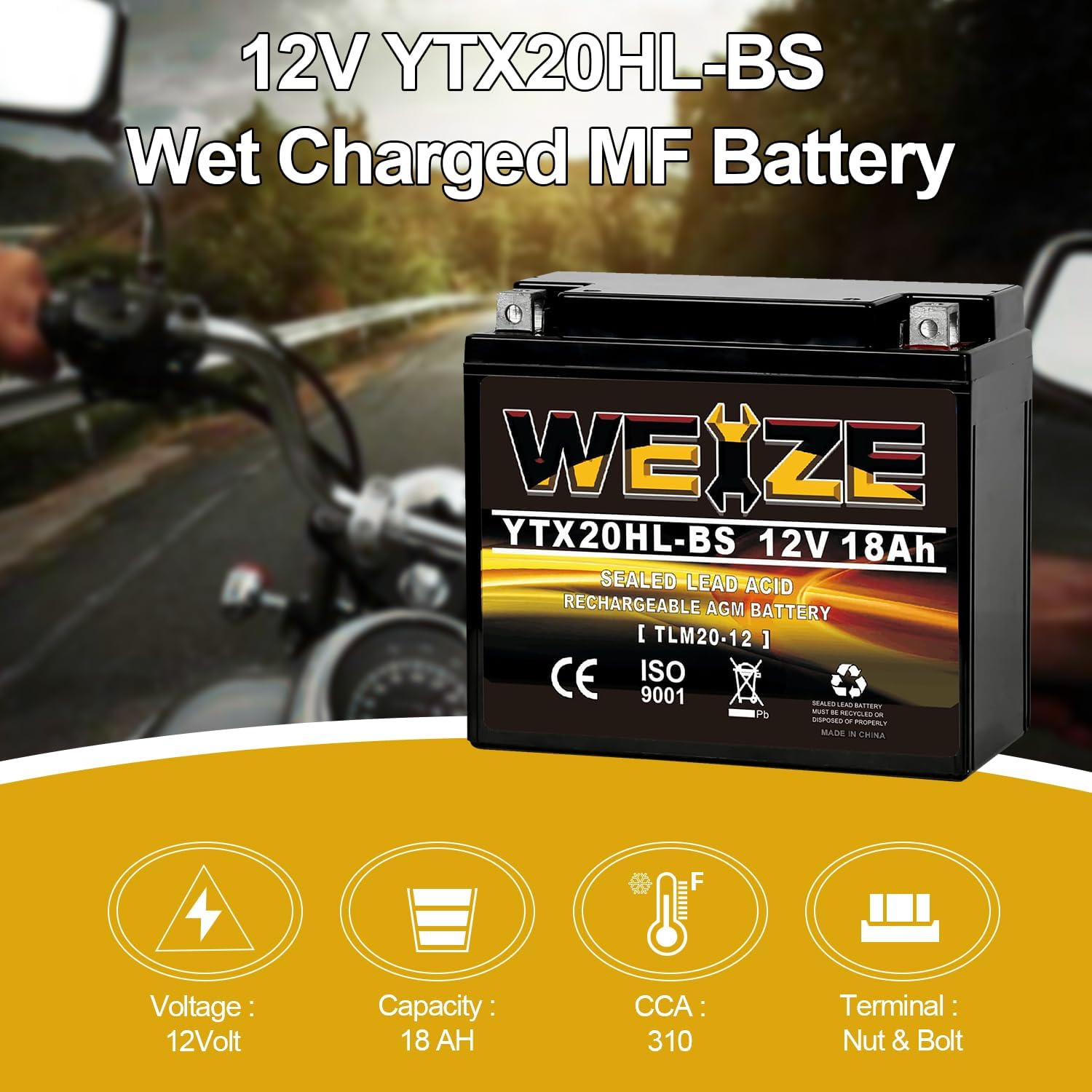 Weize YTX14 BS ATV Battery High Performance - Maintenance Free - Sealed AGM YTX14-BS Motorcycle Battery compatible with Honda Suzuki Kawasaki Yamaha scooter snowmobile