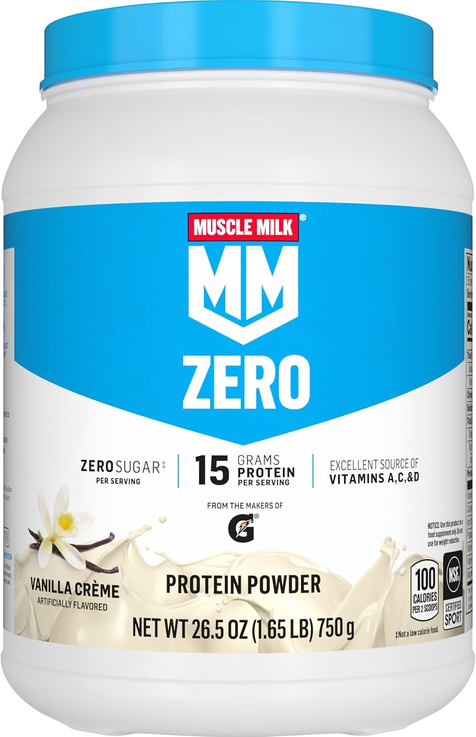 Muscle Milk ZERO, 100 Calorie Protein Powder, Chocolate, 15g Protein, 1.65 Pound, 25 Servings