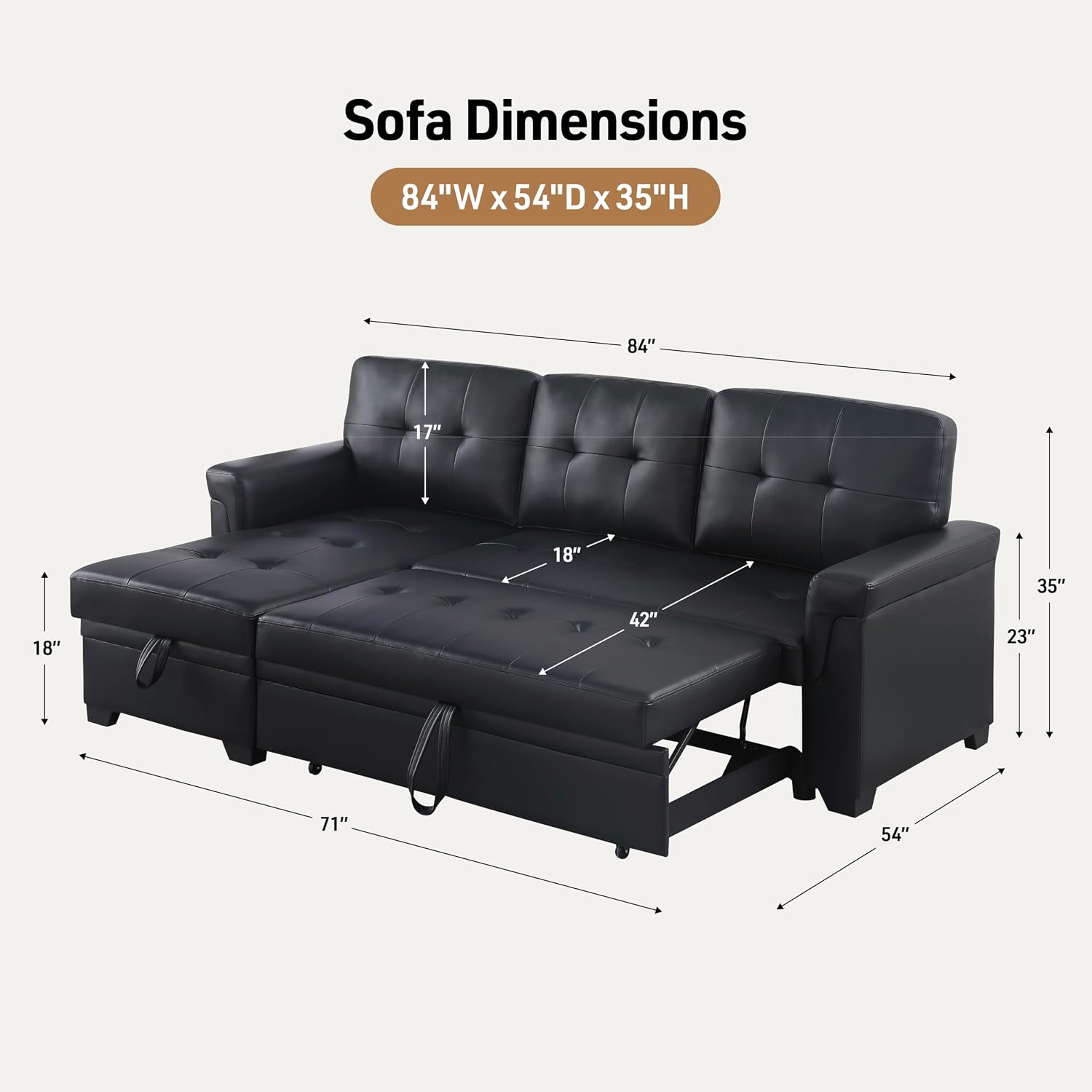 Lilola Home Convertible Sectional Sleeper Sofa Bed 84 Inch, L Shaped Couch with Pull Out Bed, Storage Chaise, Removable Back Cushions for Living Room, Office, Linen Fabric, Dark Gray
