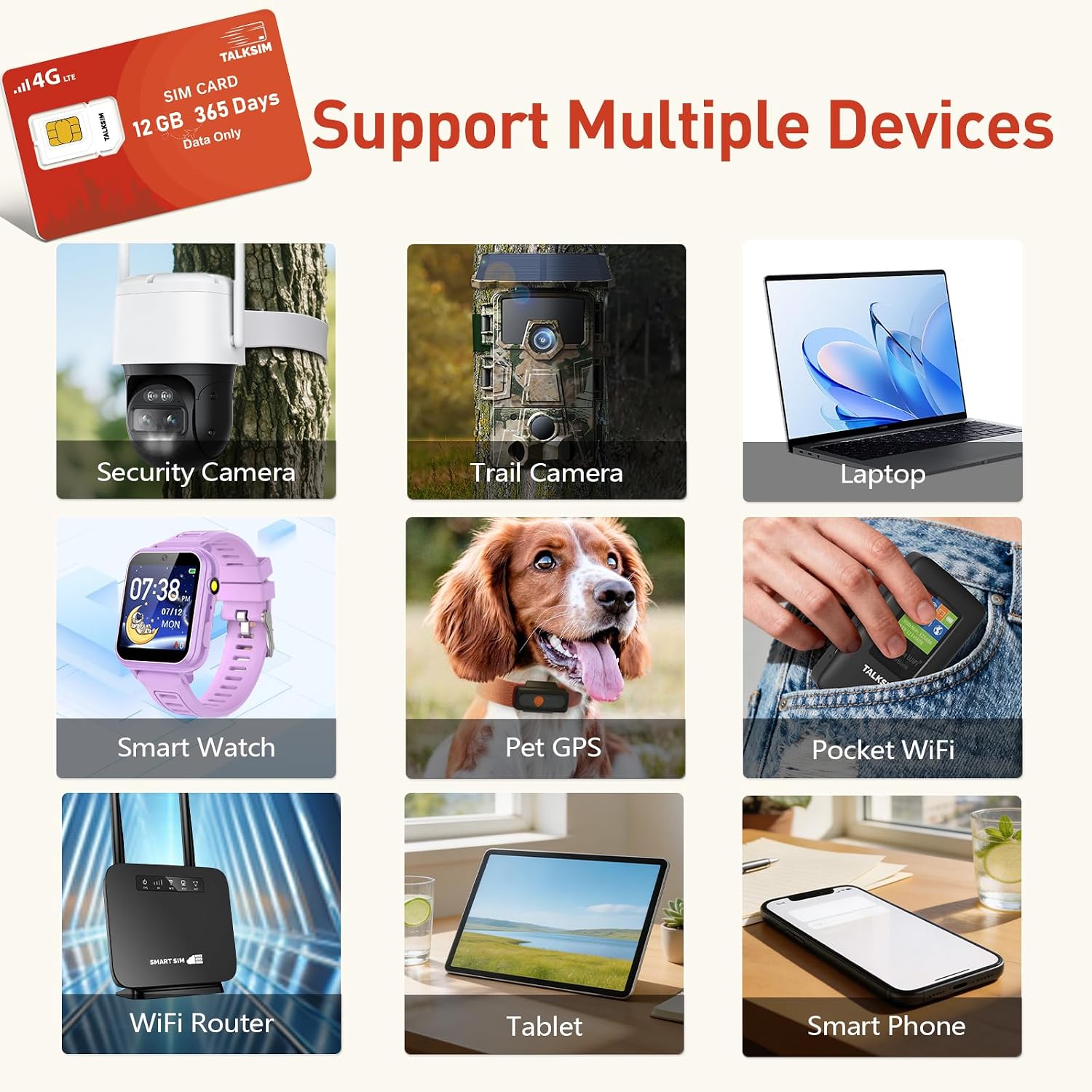 Data SIM Card 24GB 365Days Works with Verizon, AT&T and T-Mobile | 4G LTE USA Data Only, Compatible with Unlocked Security Camera/Router/Mobile WiFi Hotspot/Tablet/Trail Devices