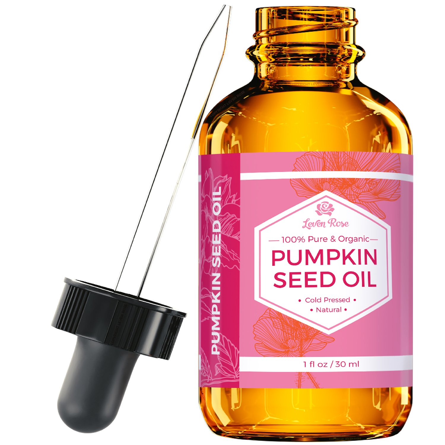 Leven Rose Pumpkin Seed Oil for Hair Growth 2 oz, 100% Pure Pumpkin Seeds Oil for Skin and Nails - Natural Pumpkin Seed Extract for Moisturizing Scalp, Dry and Rough Skin