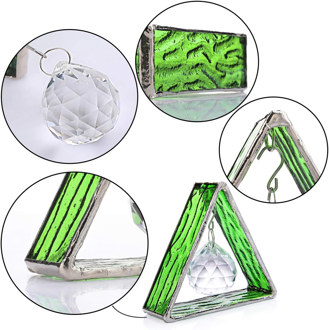 Green Stained Glass Pyramid Suncatcher Window Hanging Prism Decor