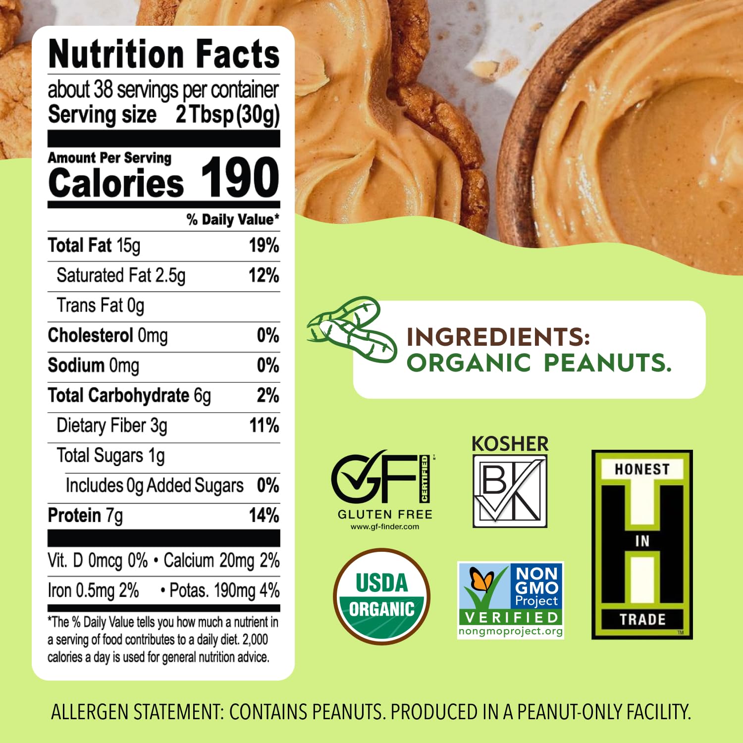 Once Again Organic Crunchy Peanut Butter No Sugar Added - Single Ingredient, Unsalted, Natural Peanut Butter No Palm Oil - Glass Jar, Non-GMO, Gluten Free - Chunky, Unsweetened - 1 Jar (16 oz)