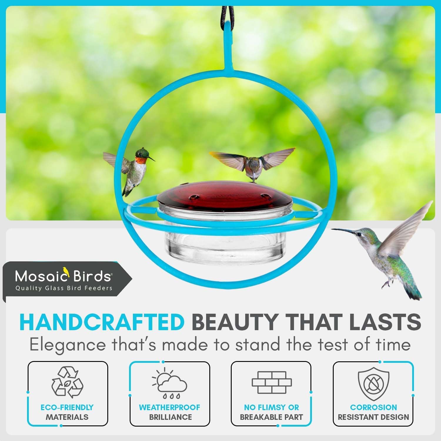 Hummingbird Feeder for Outdoors Hanging, 3.4 OZ Hummingbird Feeders, Glass Bowl with 4 Feeding Ports, Leak Proof Lid & Circular Perch, Bird Feeder (1, Red)