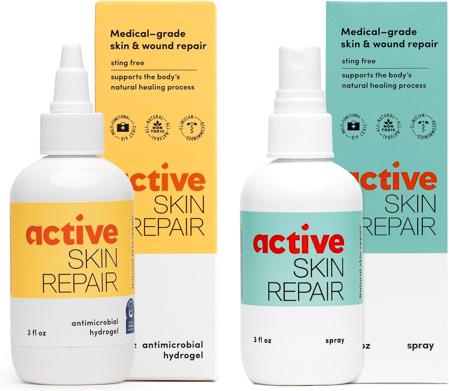 Active Skin Repair First Aid Spray with Medical Grade Hypochlorous, 3 oz | Natural and non-toxic, hypochlorous acid, no-sting formula, minor cuts, wounds, scrapes, rashes, sunburns, travel size