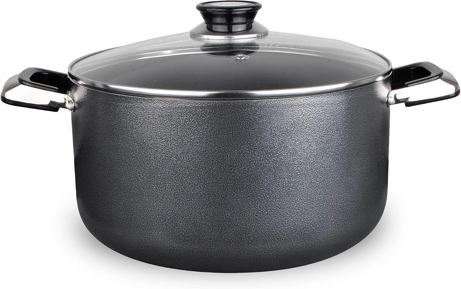 Alpine Cuisine 4 Quart Non-stick Stock Pot with Tempered Glass Lid and Carrying Handles, Multi-Purpose Cookware Aluminum Dutch Oven for Braising, Boiling, Stewing