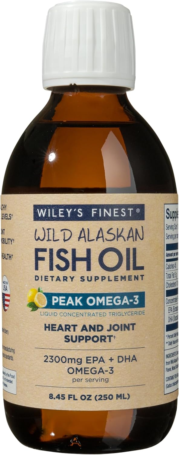 Wiley's Finest Wild Alaskan Fish Oil Peak Omega-3 Liquid Supplement - 2300mg EPA and DHA Omega-3s - Lemon Flavor - 8.45 Oz (50 Servings)
