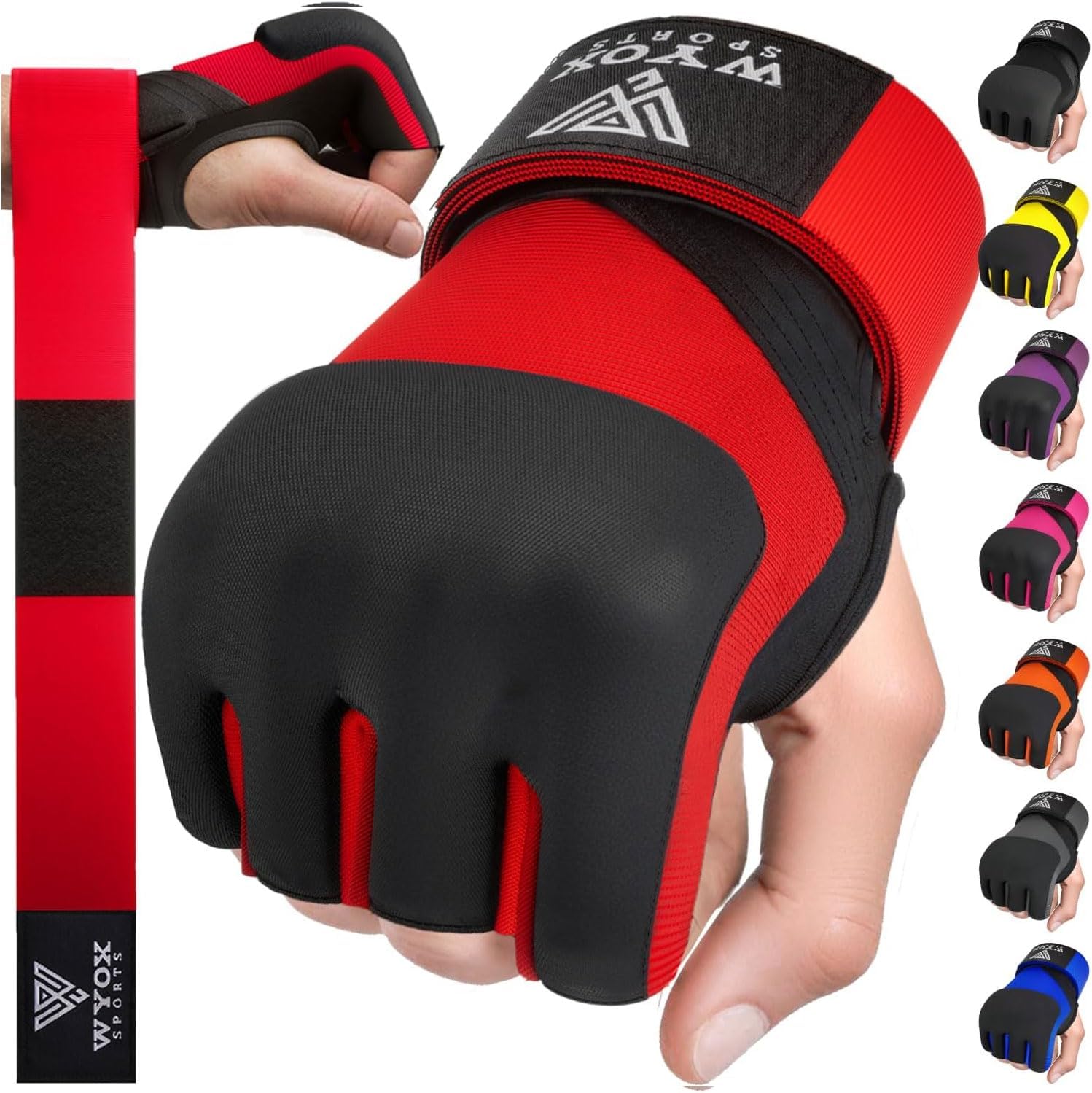 WYOX Neoprene Gel Boxing Hand Wraps Inner Gloves for Men & Women – 80cm/31in Quick Wrist Strap, Padded Knuckle Protection