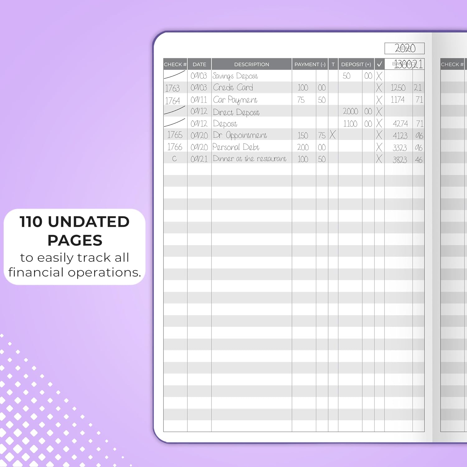 Clever Fox Check Register Book, Checkbook Ledger, 5.8x8.3 Purple