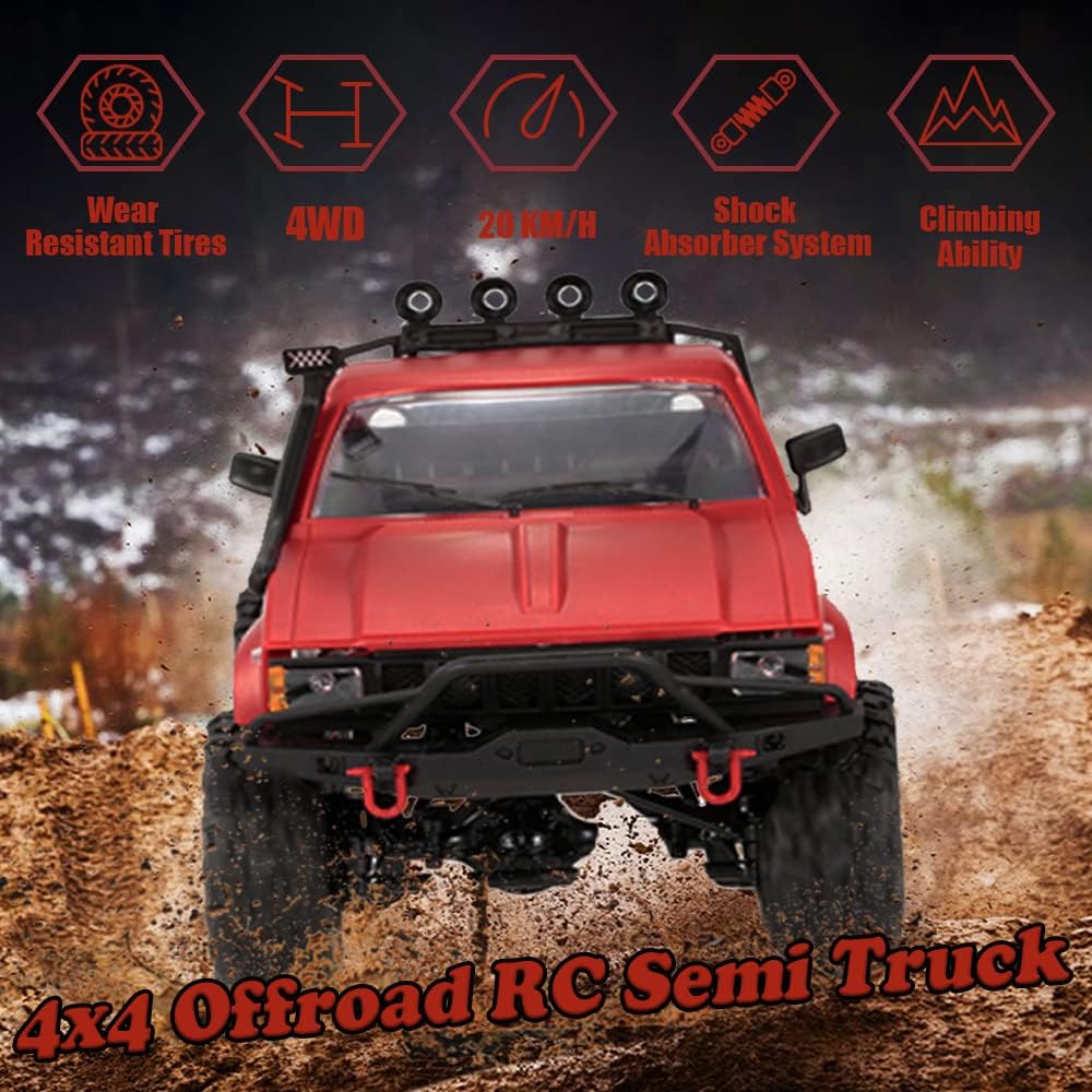 RC Crawler Offroad RC Truck WPL C14 RC Rock Crawler 1/16 Scale 4x4 Waterproof Remote Control Trucks with LED Lights