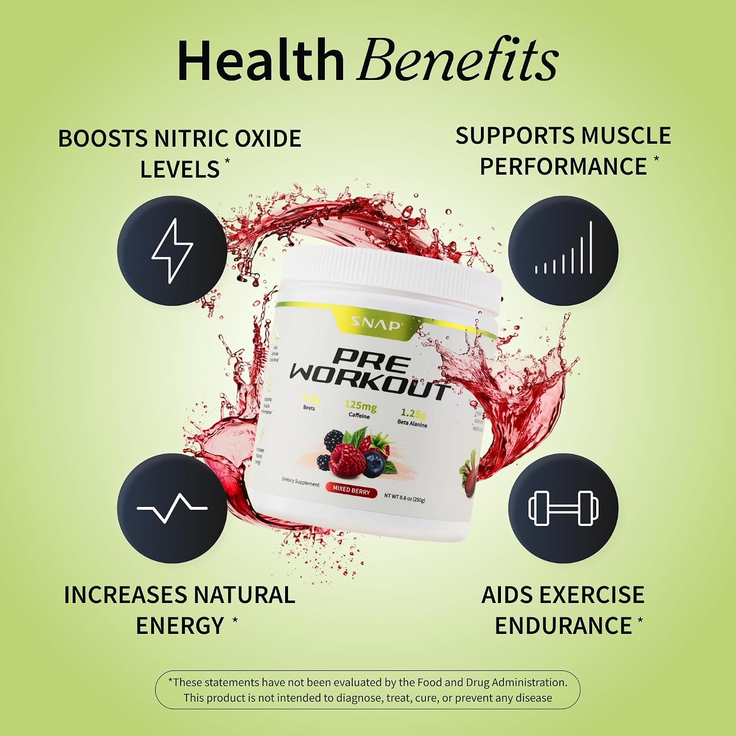 Snap Supplements Beet Root Powder Natural Pre Workout for Men Women, 30 SRV