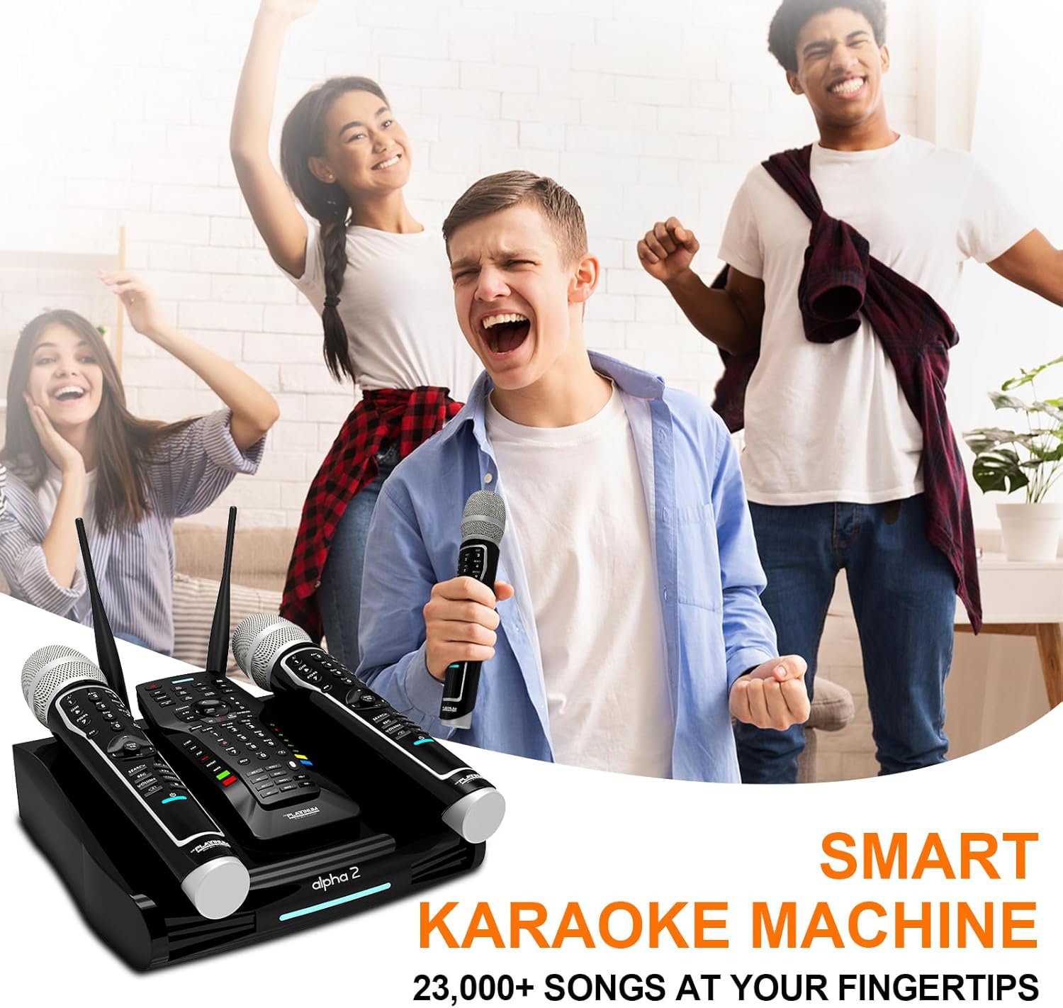 The Platinum Karaoke System for Adults Features Dual UHF Metal Wireless Dynamic Mic, Supports 4K UHD Movie Playback