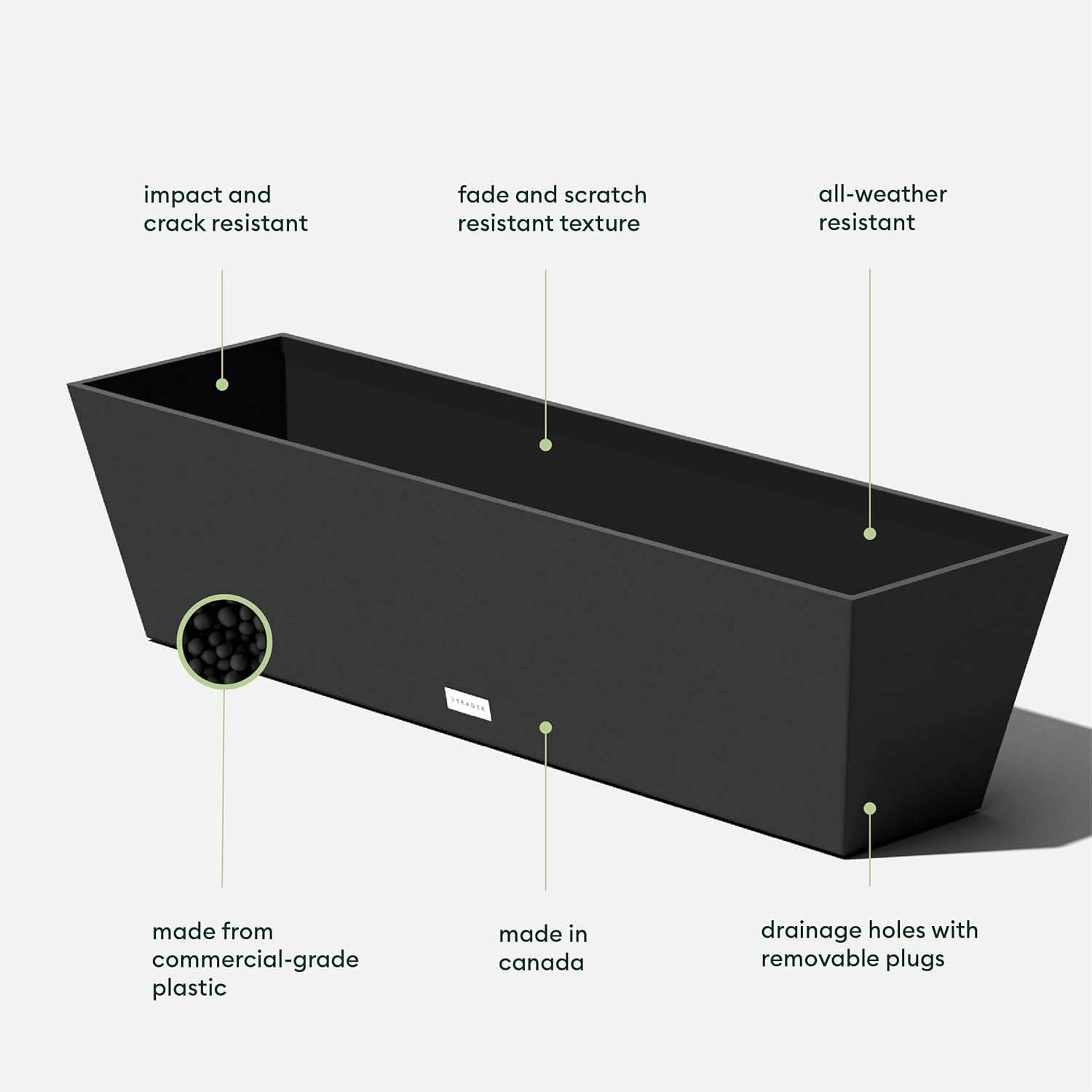 Veradek Pure Series Window Box Planter - Tapered Outdoor Planter | Made From Durable Plastic With Pre-Drilled Drainage Holes. Modern Patio/Tabletop Décor for Plants and Flowers