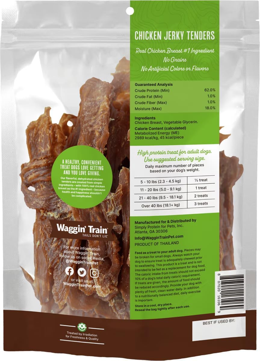 Waggin' Train Chicken Jerky Dog Treats, Made with 100% Real Chicken Breasts, Only Two All-Natural Ingredients, Great High Protein Dog Treat