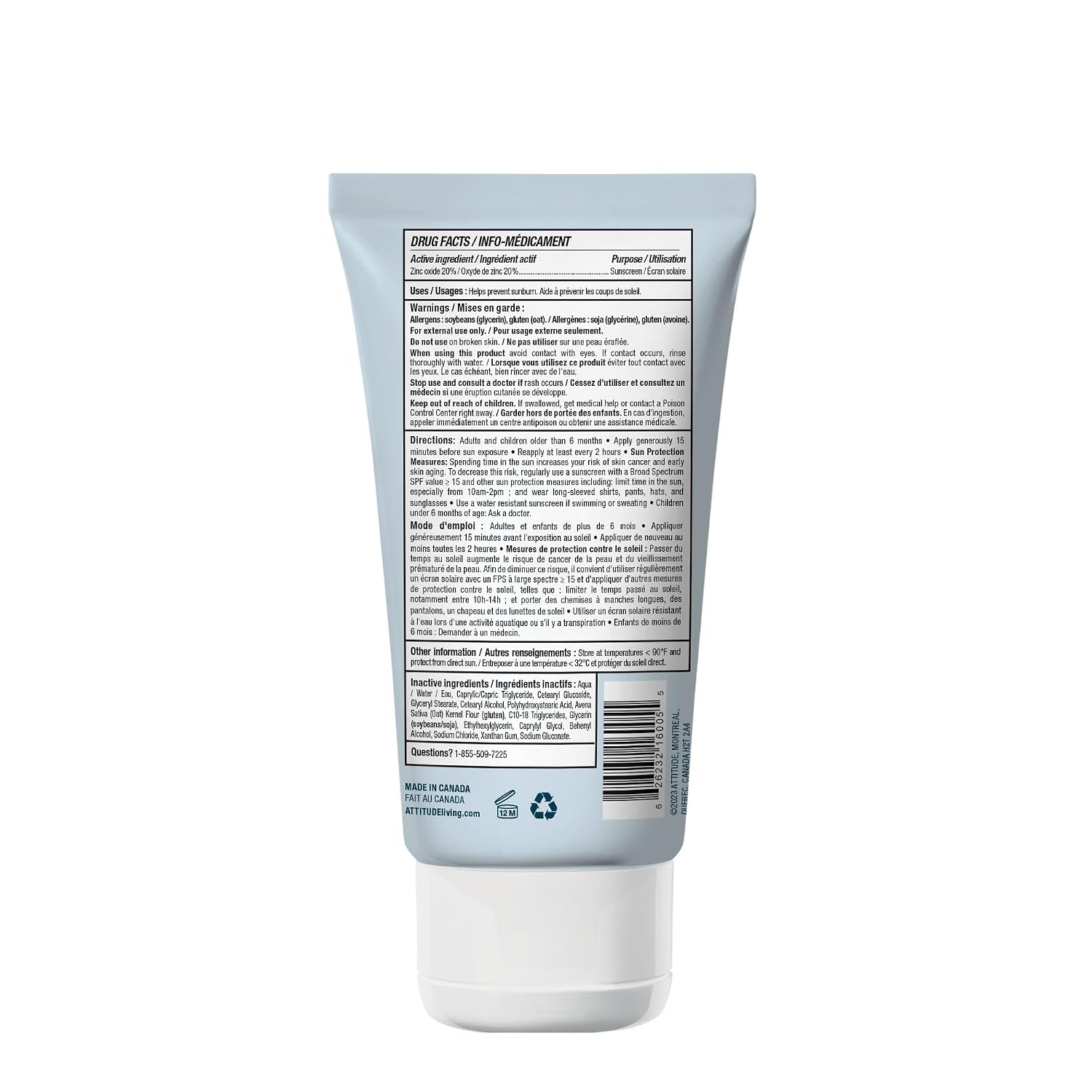 ATTITUDE Mineral Sunscreen for Sensitive Skin, EWG Verified, Broad Spectrum UVA/UVB, Dermatologically Tested, Plant and Mineral-Based Formula, Vegan