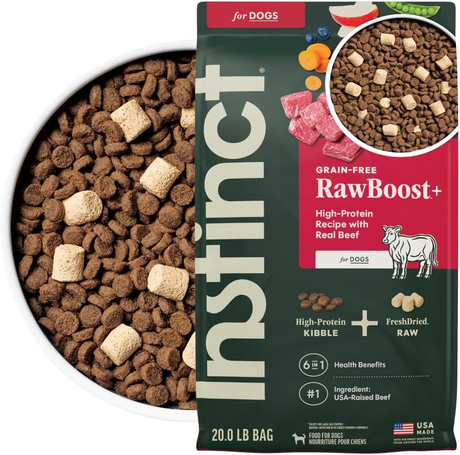 Instinct RawBoost, Dry Dog Food + Freeze Dried, Real Beef, 10 lb. Bag | High-protein kibble with FreshDried raw bites, USA-raised beef, grain-free recipe, 6-in-1 health benefits