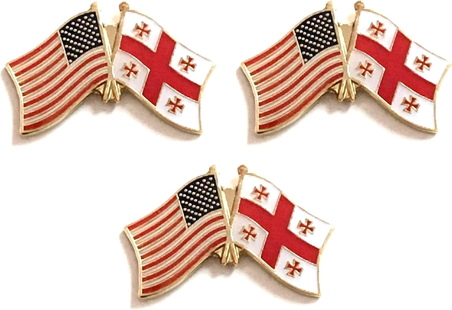 3 National Country Flag Crossed Enamel Flag Pins Pack of 3 Friendship Double Flags