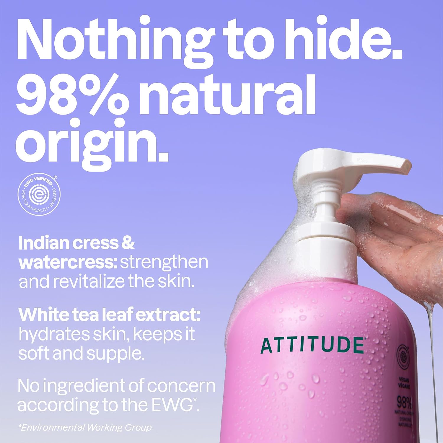 ATTITUDE Body Wash, EWG Verified Shower Gel, Dermatologically Tested, Plant and Mineral-Based, Vegan Personal Care Products, Earl Grey & Fresh Cucumber, 16 Fl Oz