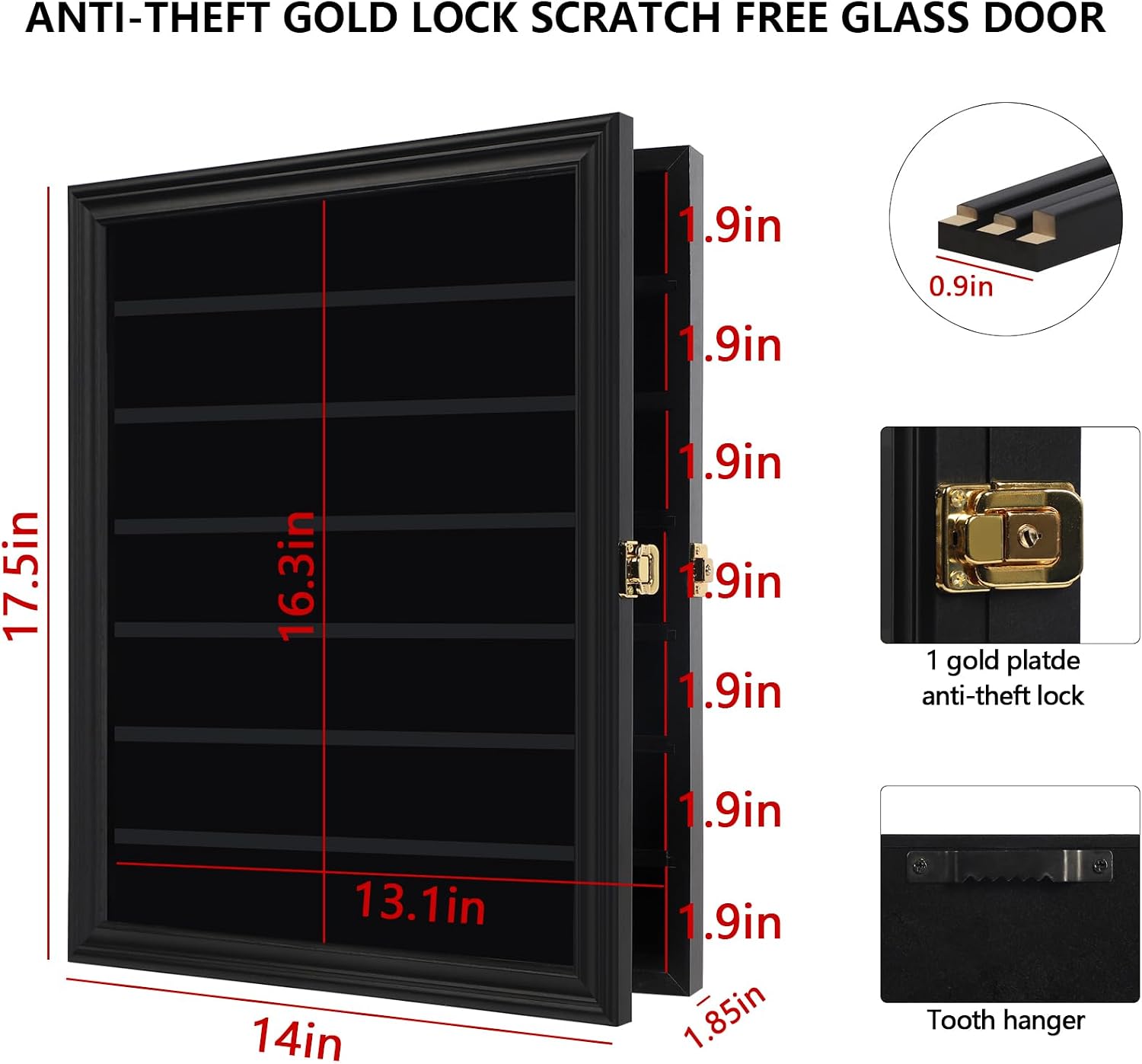 Jinchuan Military Challenge Coin Display Case Lockable Cabinet Rack Holder Shadow Box with Removable 2 Grooves Shelves and Anti Dust Door for Casino