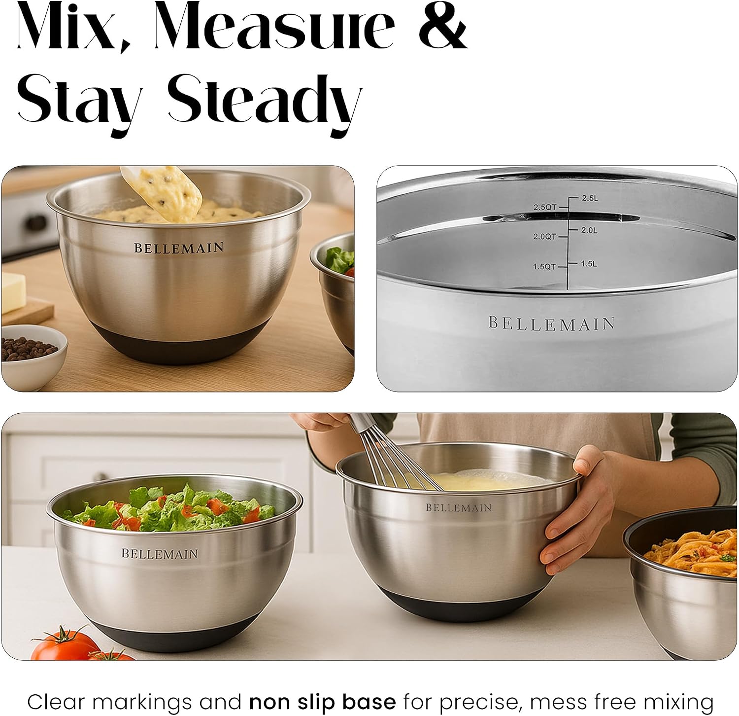 Bellemain Stainless Steel Mixing Bowls with Airtight Lids Set - Set of 5